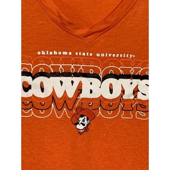 Russell Womens Oklahoma State Cowboys Wordmark V-Neck T-Shirt Orange Size Medium - Picture 2 of 6